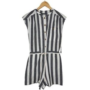 RARE NSF Sue Stripe Print Black and White Waist Tie Side Pockets Romper NWT